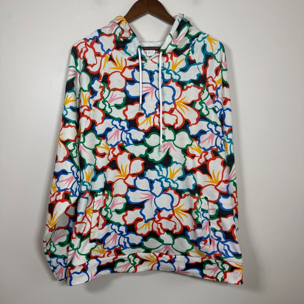 Beach Riot Floral Graphic Drawstring Pullover Hoodie Size Medium Multicolor